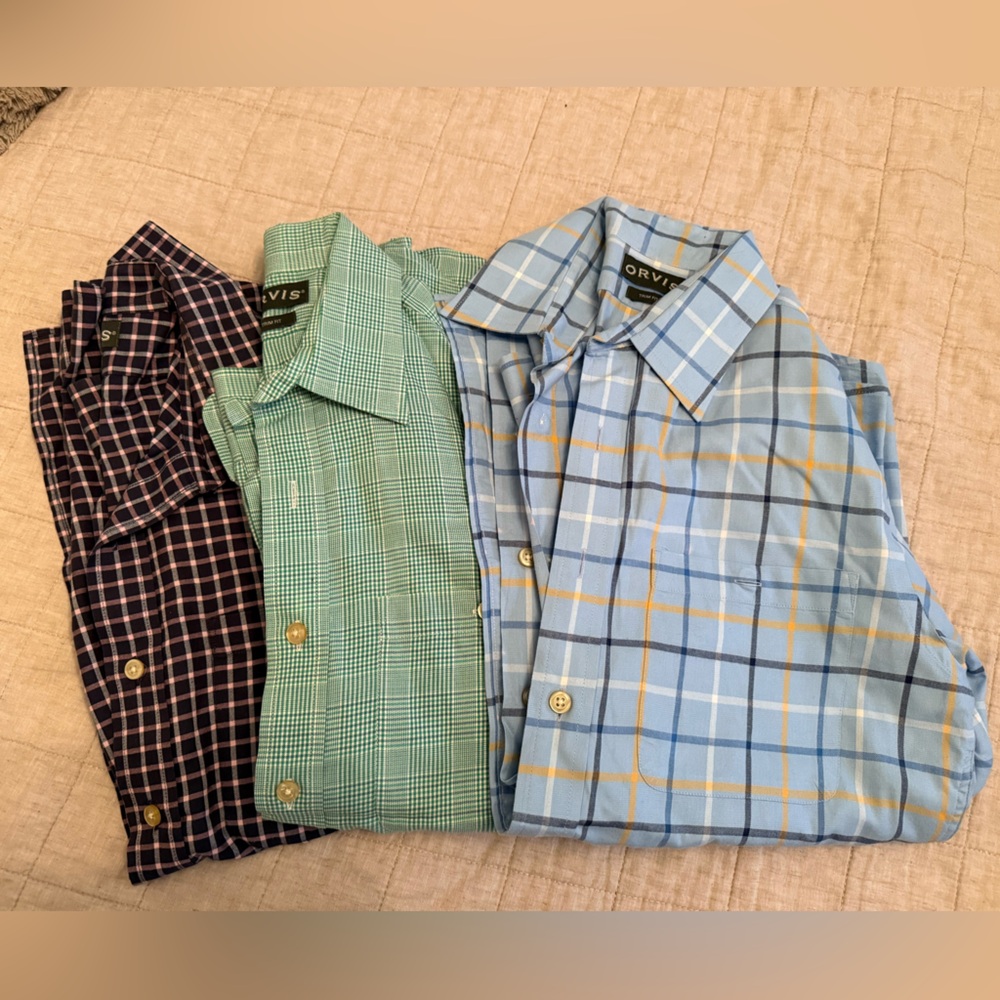 Orvis Casual Button Down Shirts Blue and Green